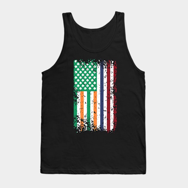 Irish American Flag & Shamrock Leaves Tank Top by Teeziner